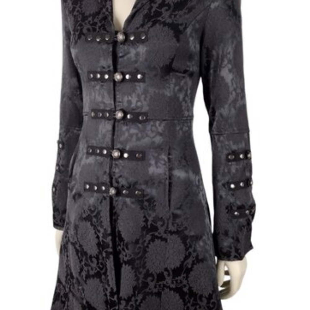 Elegant Black Brocade Women's Coat